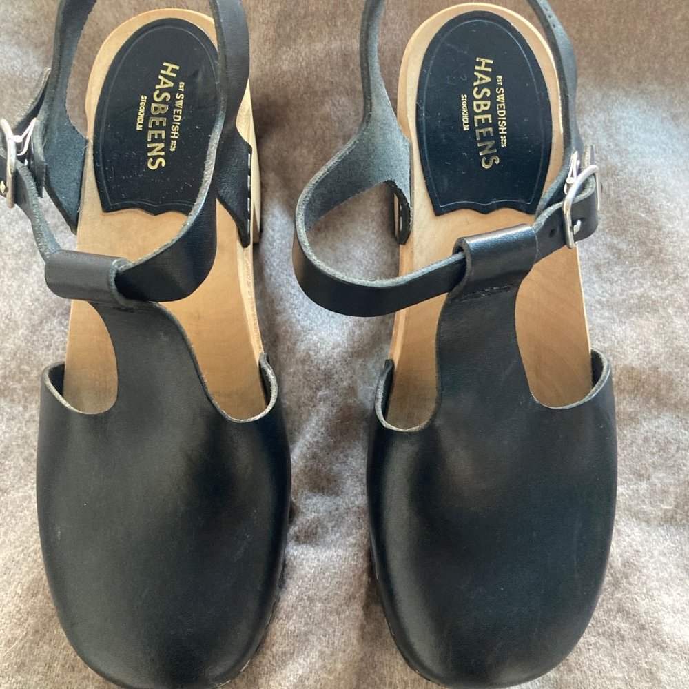 Black Swedish Hasbeen Lotta Clogs